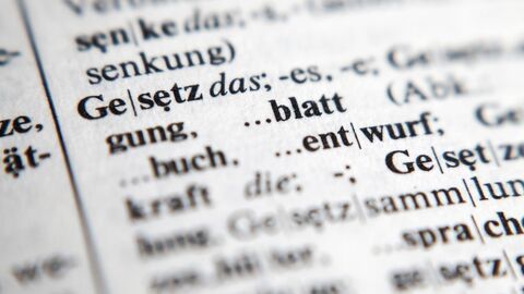 Nahaufnahme aus einem Wörterbuch, Eintrag zum Begriff Gesetz