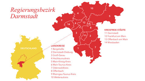 Karte des Regierungsbezirks Darmstadt