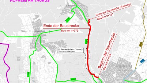 Überblick über den betreffenden Abschnitt Karte mit farblichen Markierungen