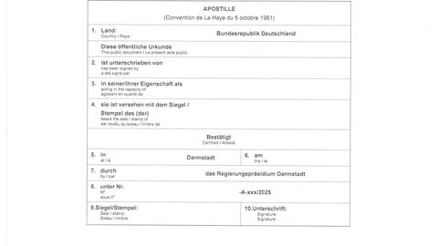 Bild einer Apostille Bild einer Apostille