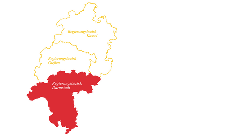 Karte von Hessen mit den drei Regierungsbezirken